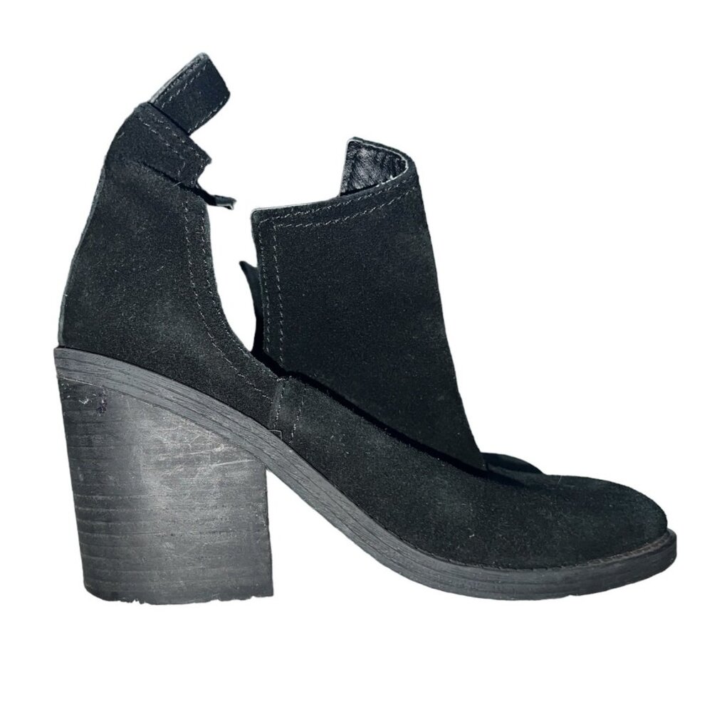 Steve Madden Sharini Black Leather Suede Ankle Boots Sz 6 Womens Black Chunky 3"